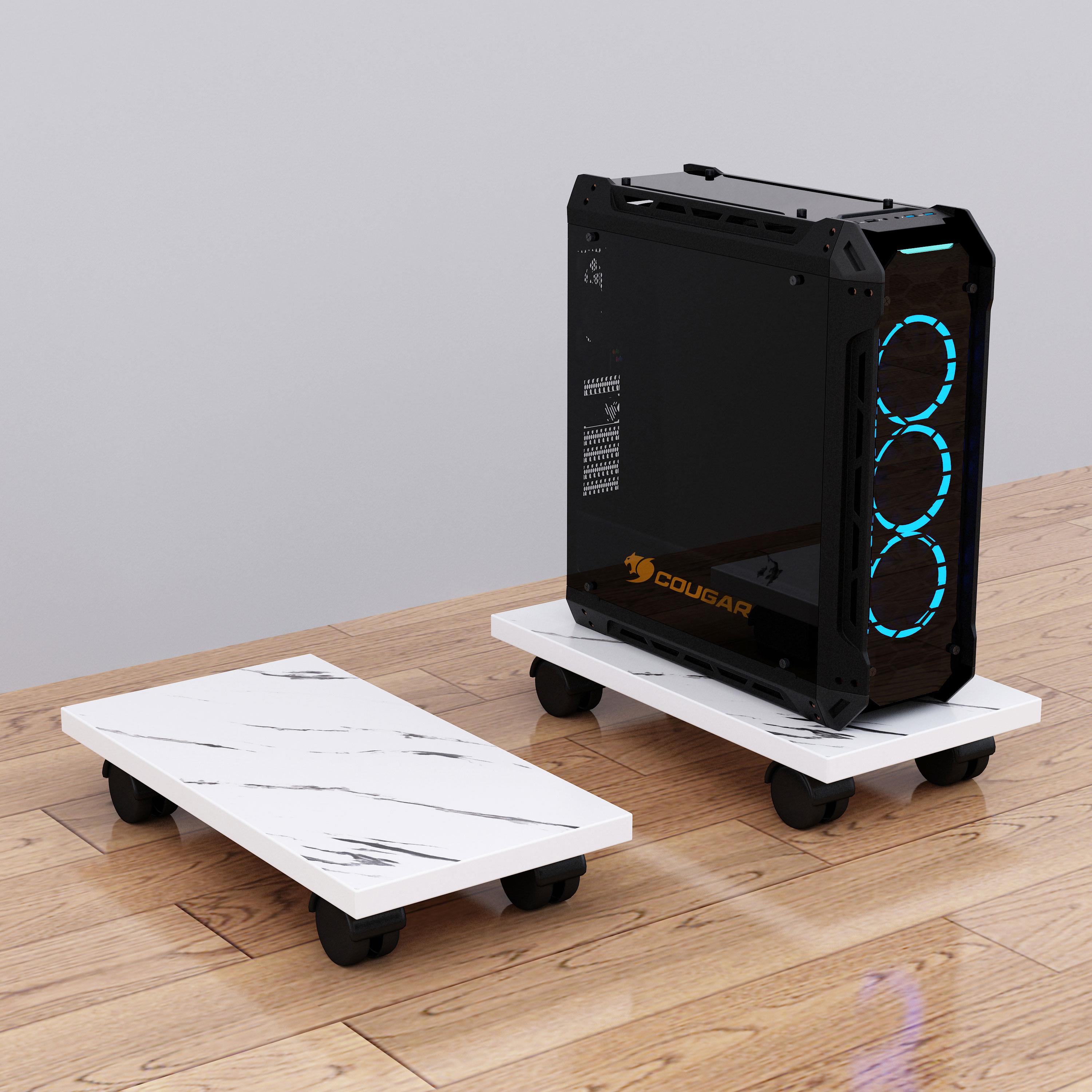 Desktop computer host bracket removable wheeled height storage chassis base host drag tray pulley rack