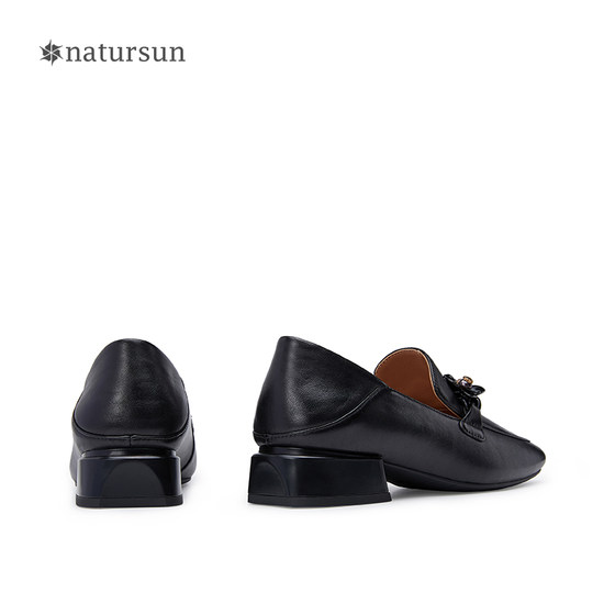 Natursun 여성 신발 가을 새로운 클래식 스퀘어 발가락 진주 목련 금속 체인 플랫 로퍼 싱글 신발