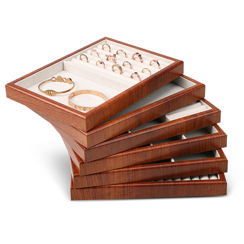 亚麻首饰托盘木纹戒指手镯饰品展示盘收纳饰品拍摄道具首饰展示架 - 图1