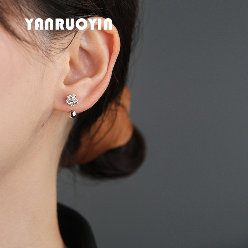 925银耳钉女双层花朵甜美百搭弯钩免摘森系小清新精致简约养耳洞,淘宝优惠券,粉丝福利购,淘宝优惠卷