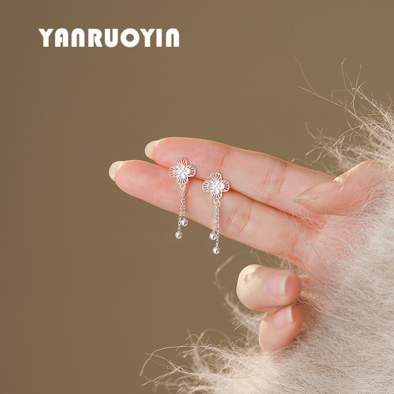 999足银耳钉女纯银花朵流苏设计甜美可爱甜美森系小清新百搭耳饰,淘宝优惠券,粉丝福利购,淘宝优惠卷