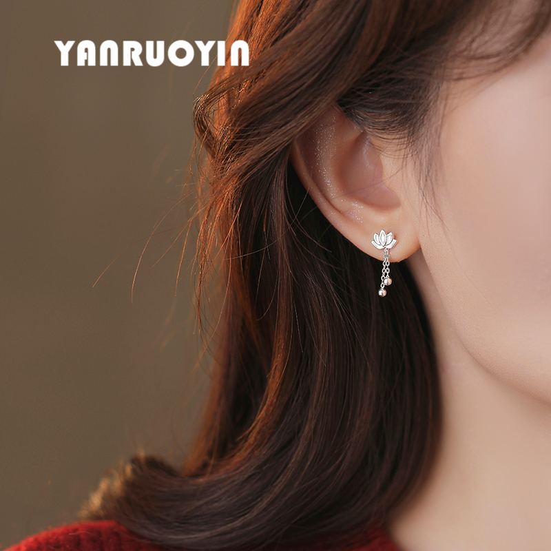 999足银耳钉女纯银莲花流苏精致甜美花朵可爱通勤百搭荷花养耳洞,淘宝优惠券,粉丝福利购,淘宝优惠卷