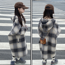 23 years autumn and winter New products Childrens bifacial cashmere plaid The girl among the great coat girl with a Korean version of the Korean version Warmth Jacket