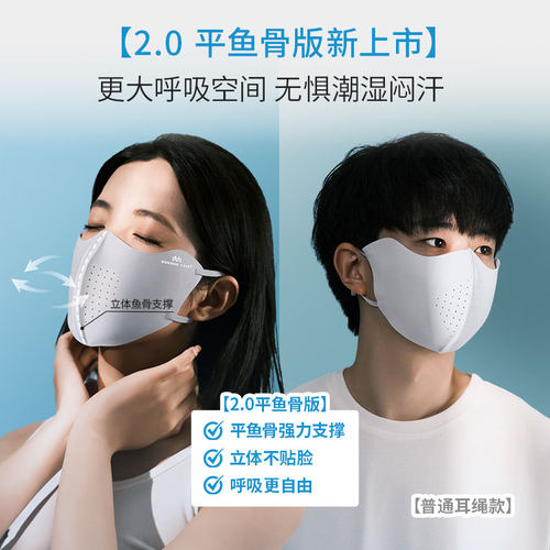 进化银三防水冰膜防晒口罩玻尿酸护眼角轻薄凉快冰丝透气男女同款 - 图0