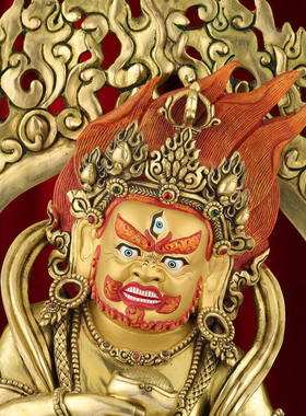 尼泊尔手工铜鎏金黑财神铜佛像居家供奉护法神像铜像摆件高约50cm