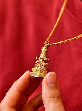 S925纯银镀金佛塔吊坠嘎乌盒挂件原创设计配饰可打开挂饰DIY宝塔