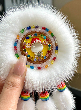 大号水貂毛手工太阳花挂饰毛衣链