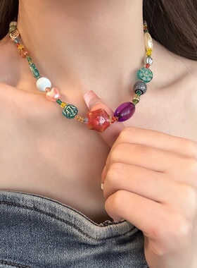 民族风多巴胺彩色星星串珠项链