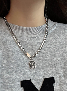 好运铭牌钛钢项链男女款