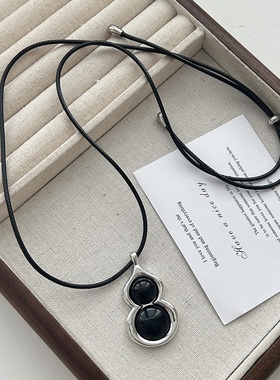 黑色葫芦吊坠长款可抽拉项链女