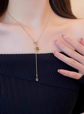 虎眼石太阳项链女秋冬复古气质