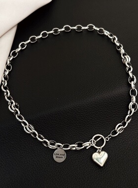 粗链子立体爱心吊坠项链