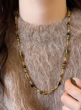 秋冬美拉德咖色串珠项链配饰品女