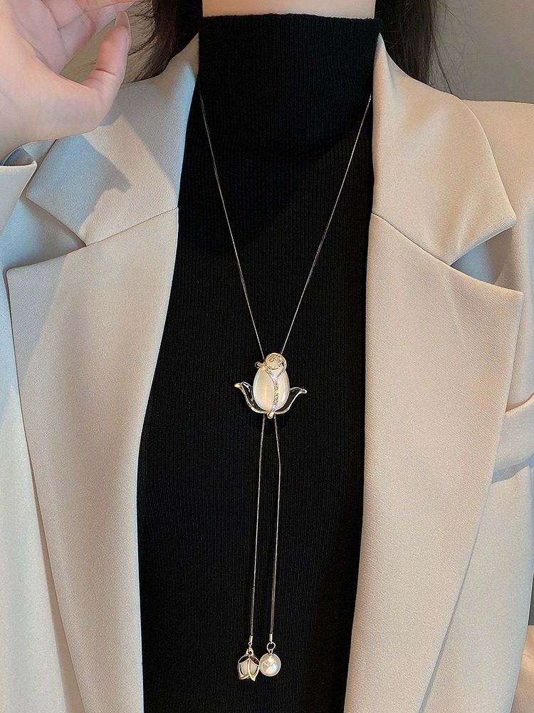 猫眼石郁金香长款毛衣链女高级感轻奢大气毛衣项链秋冬新款款配饰,淘宝优惠券,粉丝福利购,淘宝优惠卷