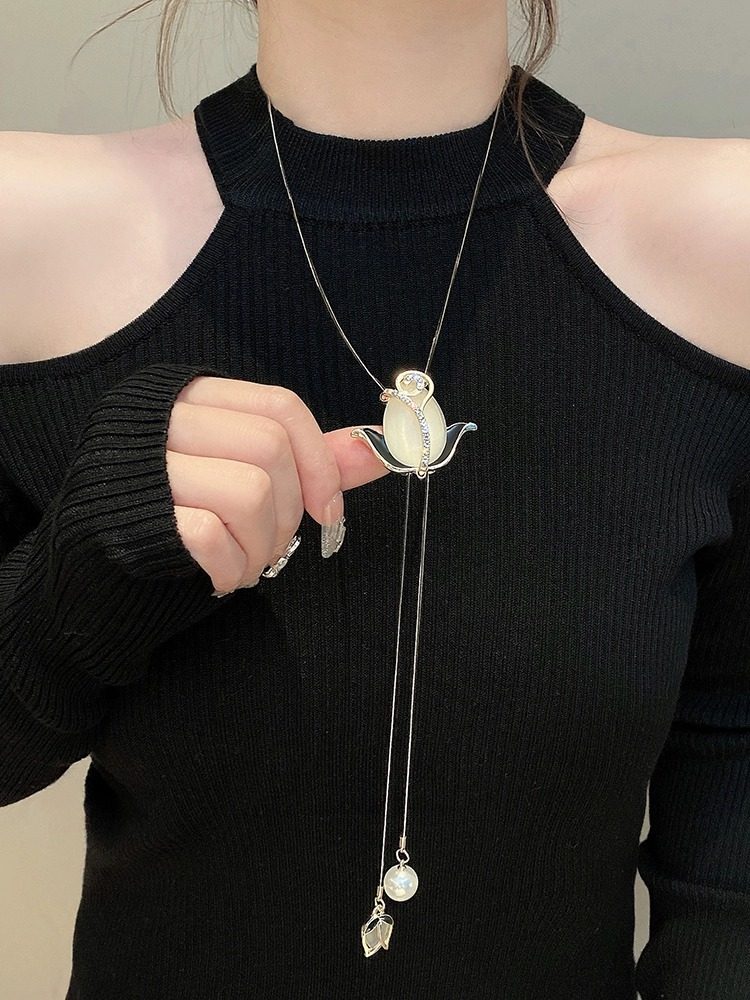 猫眼石郁金香长款毛衣链女高级感轻奢大气毛衣项链秋冬新款款配饰,淘宝优惠券,粉丝福利购,淘宝优惠卷