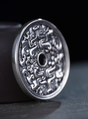 刻己瑞兽貔貅S925银花钱项链吊坠