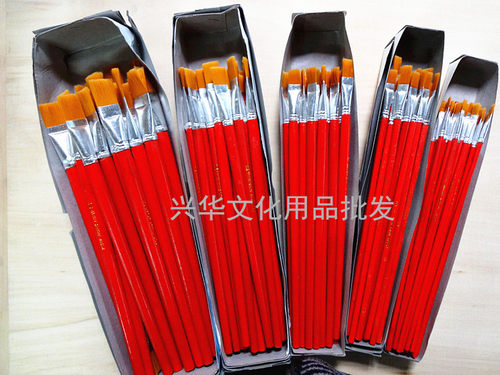 长杆上海红尼龙油画笔画笔笔水粉水彩工业油漆刷子排笔补描线笔 - 图1
