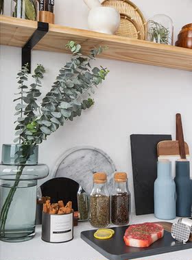 厨房样板间摆件实木菜板摆设托盘橱柜厨具食材罐道具摆件软装饰品