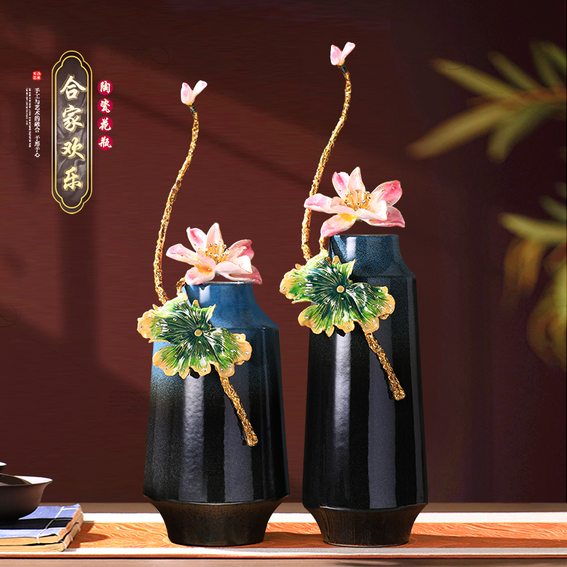 新中式古法珐琅彩陶瓷花瓶客厅摆件轻奢高档玄关饰品领导乔迁礼品