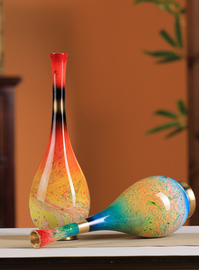 黄铜新中式玄关酒柜珐琅彩花瓶