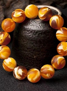 妖花老蜜蜡手串原石原矿蜜蜡琥珀磨砂手链男女情侣