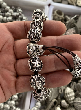 古玩藏银手链六字真言藏银珠子民族金属手链