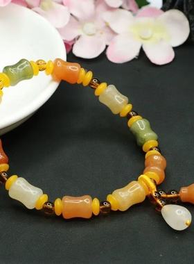 彩色金丝玉竹节手链石英岩竹节手链 包邮