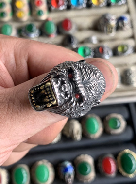 古玩藏银戒指 猩猩头款式民族银饰戒指复古民族风