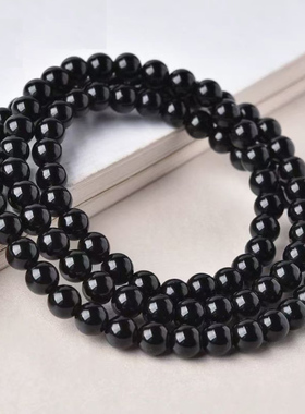 天然黑曜石三圈手链黑曜石多圈手链