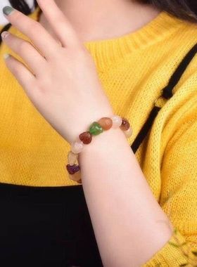 天然阿拉善原石玛瑙手链多彩阿拉善玛瑙手链戈壁石不规则糖果手链