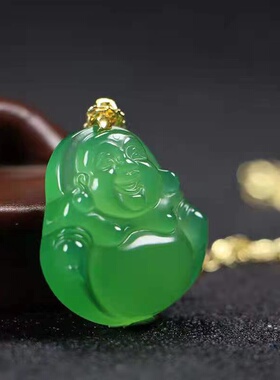新款冰种粉玉髓笑佛吊坠 绿玉髓红玛瑙弥勒佛吊坠 、