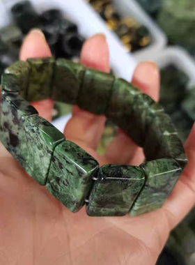 天然藏玉药王石手排 老型珠  蛇纹石玉手链磁性椭圆珠  养生保健