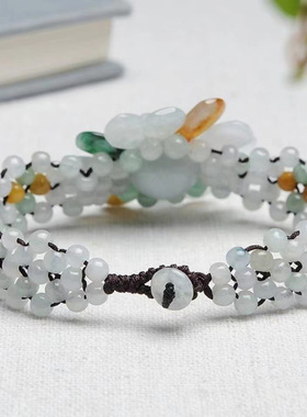 翡翠太阳花手工编织手链 天然A货缅甸翡翠玉石饰品圆珠手串送闺蜜