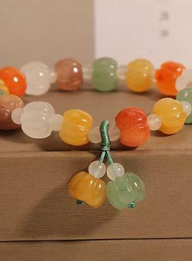 天然彩虹色金丝玉手链南瓜珠玉石手链 包邮