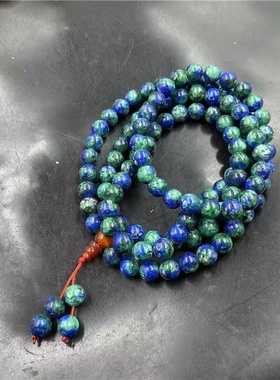蓝绿色孔雀石108颗圆珠手链 佛珠项链8mm 蓝色玉石毛衣链