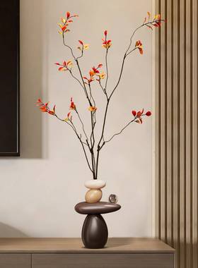 时来运转花艺玄关摆件高档意式极简中古细长花瓶客厅电视柜装饰品