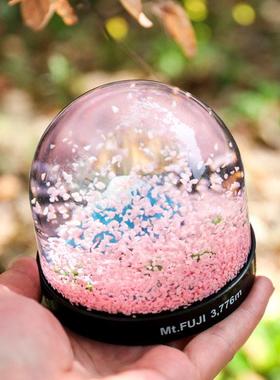 日本富士山浪漫樱花水晶球雪景球摆件送男女友七夕女神节七夕礼物