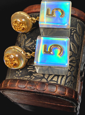 青岛中古vintage五字套装透明琉璃耳钉玫瑰花手工项链 白色耳饰打