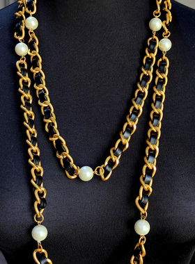 青岛中古vintage手工珍珠编绳长款宫廷毛衣链异形香家款项链欧美