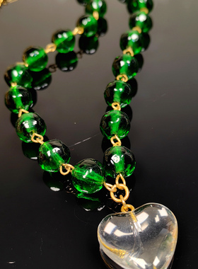 桃心琉璃异形套装项链毛衣链青岛vintage饰品珍珠新款中古耳饰