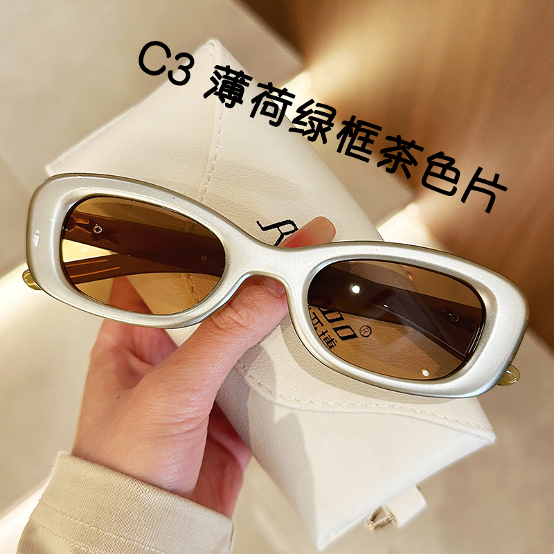2023新款欧美复古椭圆形墨镜女ins高级感韩版vintage猫眼太阳眼镜-图1