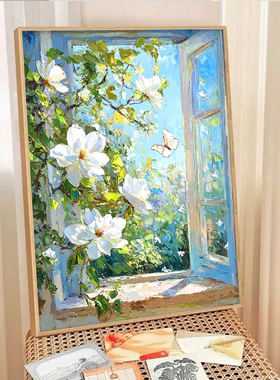 diy数字油画玉兰花风景手工涂色