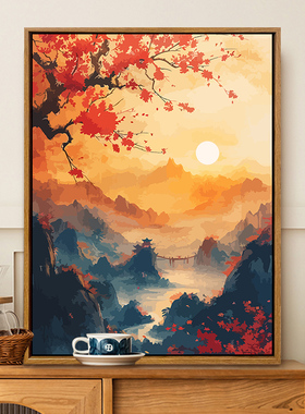 中式古风山水数字油彩画diy