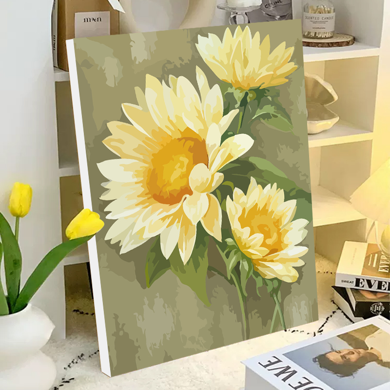 治愈系向日葵diy数字油画填充手工画画丙烯颜料涂色画油彩装饰画