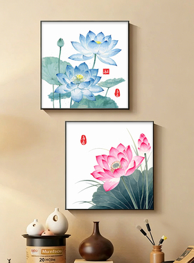 荷花廉洁数字油画diy手绘自己涂