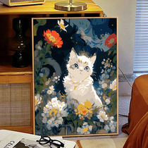 Van Gogh starry sky kitty digital oil painting diy oil color fill hand painted with hand advanced sensual decoration painting
