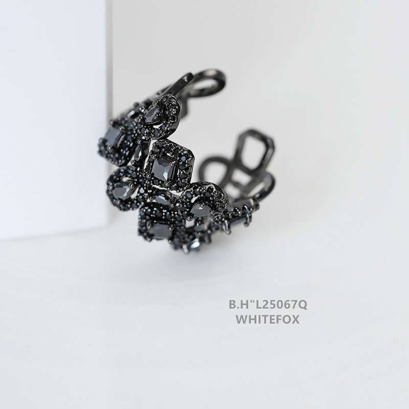 “即幻”欧美黑色宽面蕾丝镂空镶钻戒指开口可调节轻奢时尚指环女,淘宝优惠券,粉丝福利购,淘宝优惠卷