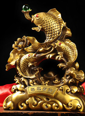 纯铜鲤鱼跳龙门开业乔迁升职摆件