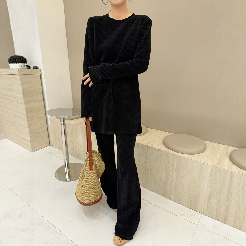 摩登mdeng197气质显瘦条绒套装女2025秋T恤休闲微喇裤两件套1F989,淘宝优惠券,粉丝福利购,淘宝优惠卷