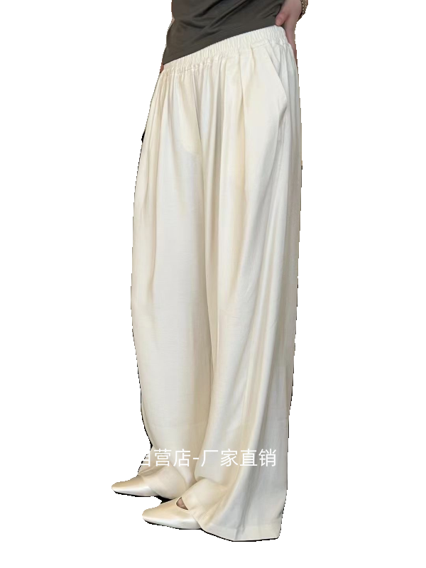 摩登mdeng197天丝薄款松紧高腰阔腿裤女2024夏新休闲百搭长裤F719 - 图3